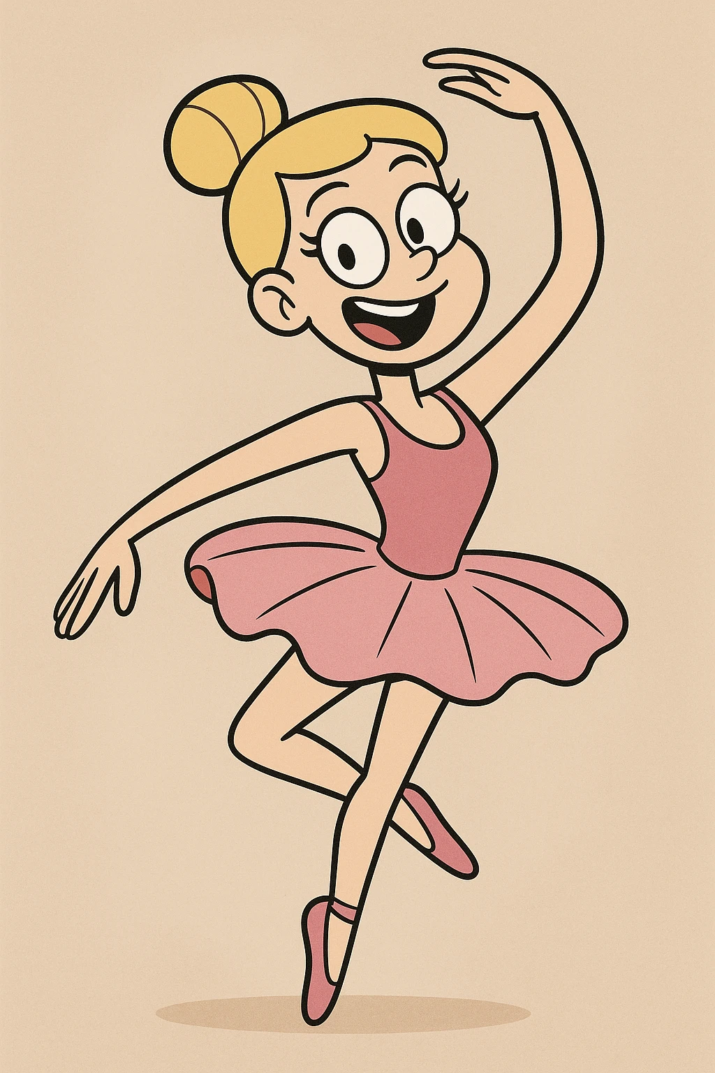 ballerina with blonde hair and white skin, cartoon style, pink tutu, playful and cheerful emoji