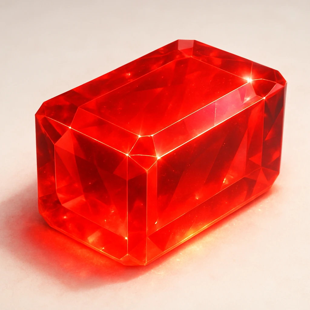 a rectangular ruby block, radiant red, faceted like a gemstone, glowing effect, semi-transparent, sparkling highlights, on a light background emoji