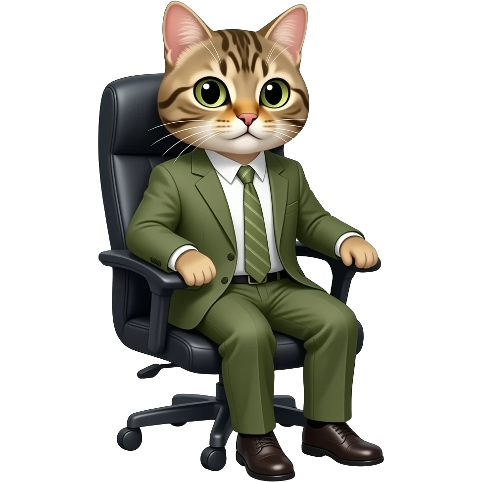 olive suit cat sitting in office boss emoji