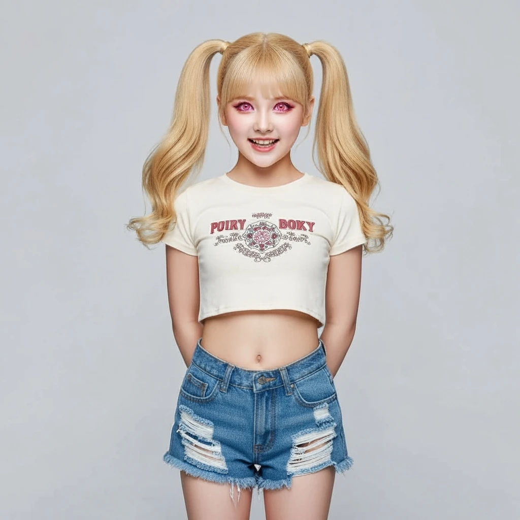 kpop girl with pigtails, cute, expressive, minimal emoji