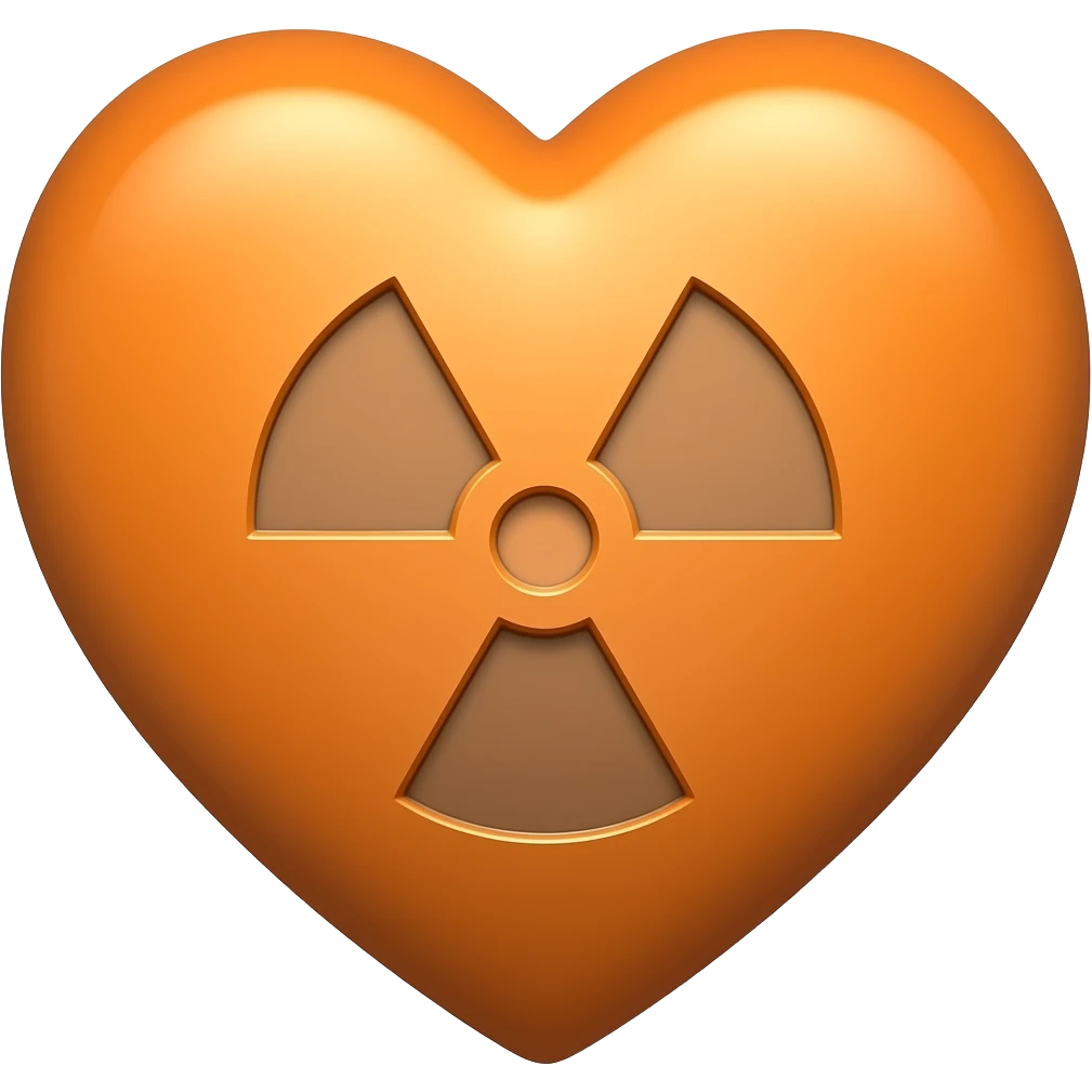 Radioactive symbol on orange heart emoji