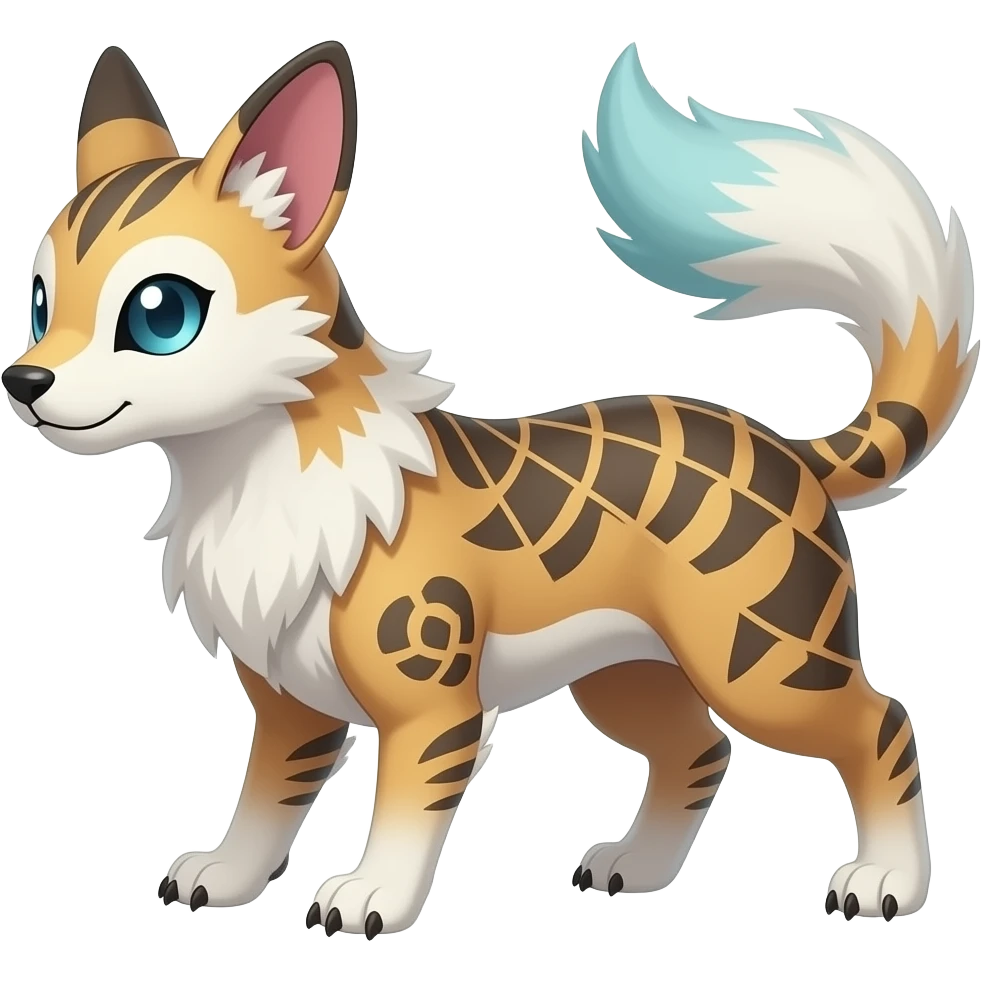 Web-patterned ancient Short-legged quadrupedal elegant oriental feral painted Absol-Glaceon-Sylveon-animal-Fakémon-fusion-hybrid-creature emoji