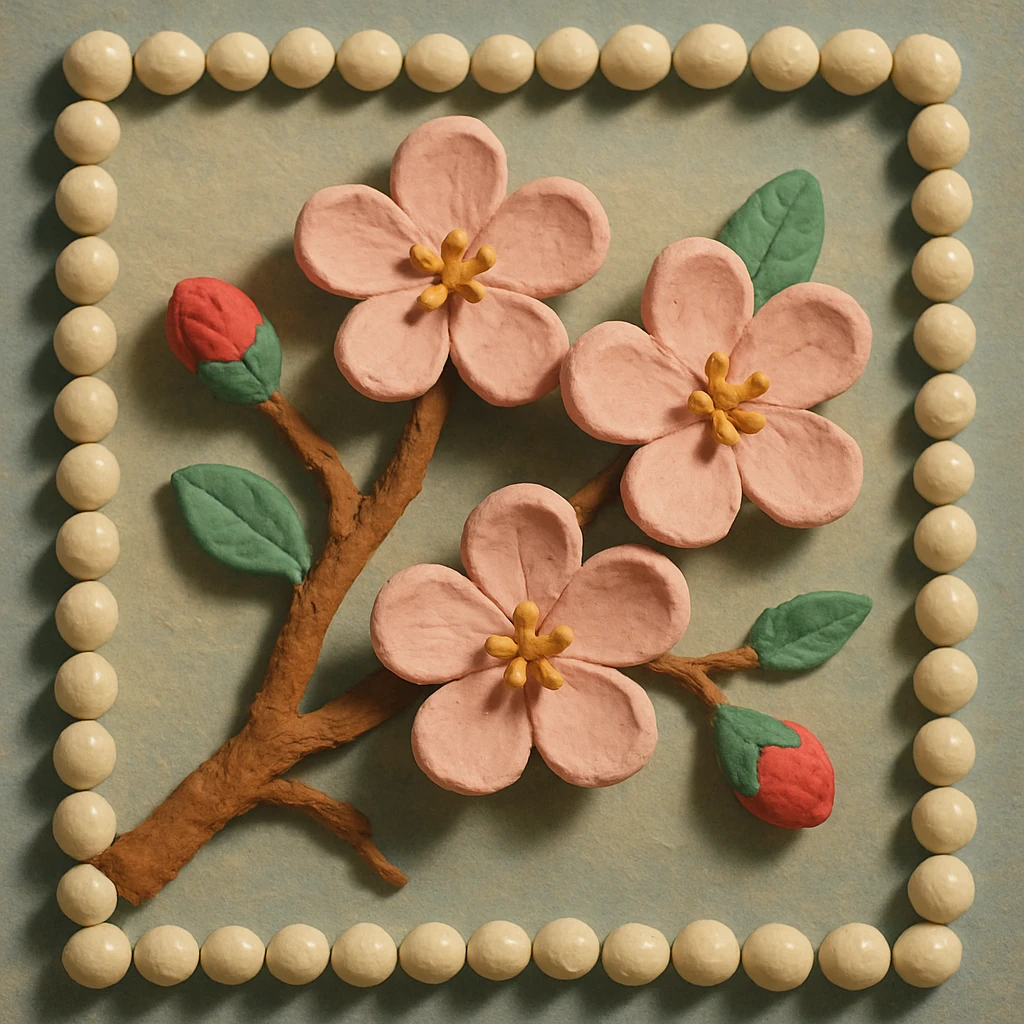 pastel sakura branch with a pearl border, claymation style emoji
