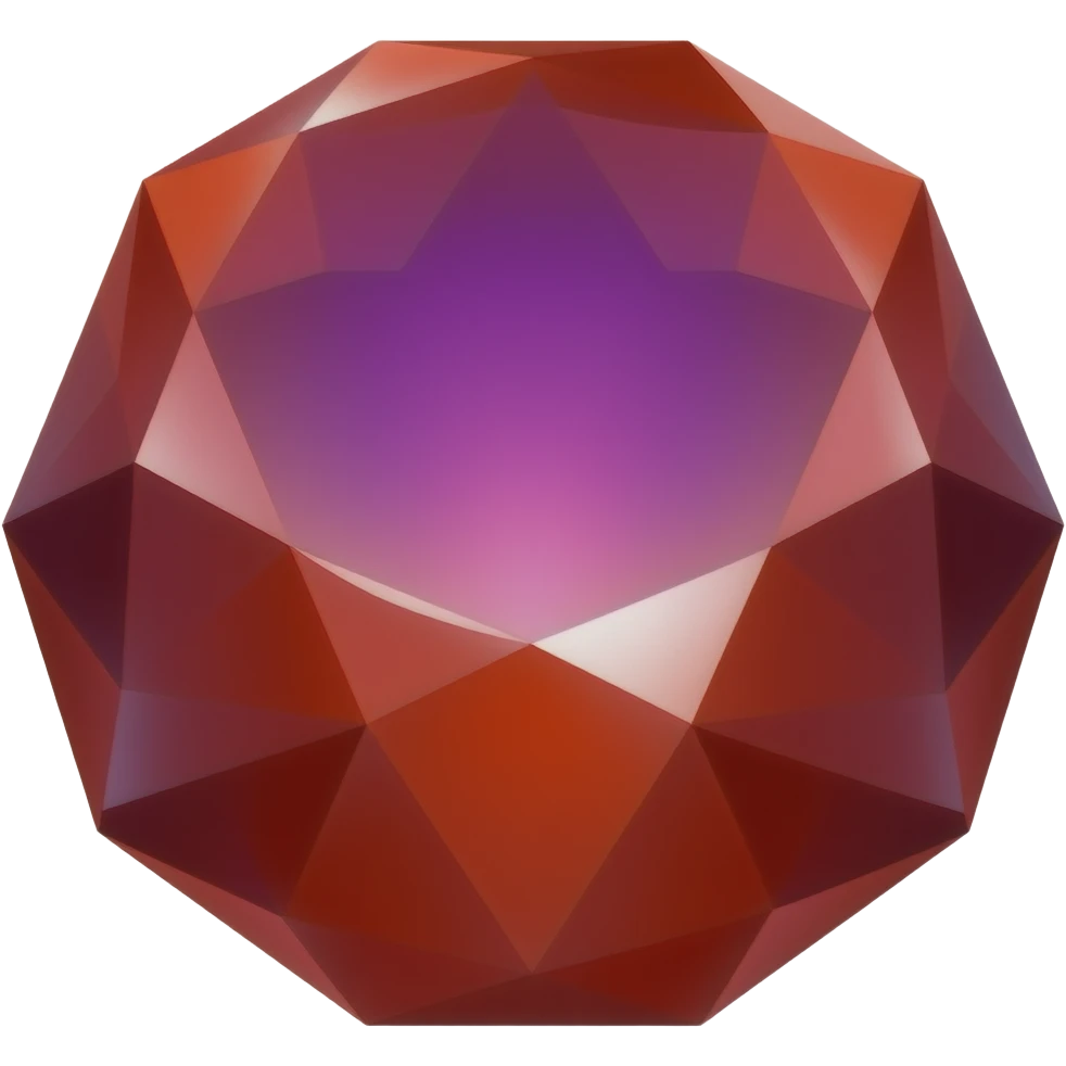 Red crystal with a purple glow coming from its center. In the center of the crystal a $ emoji