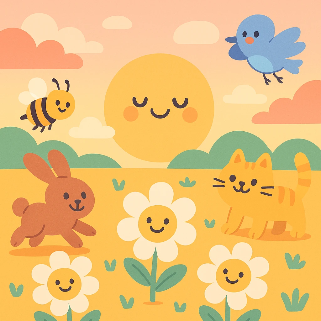 sunset over a beautiful field, soft pastel colors, dreamy atmosphere emoji