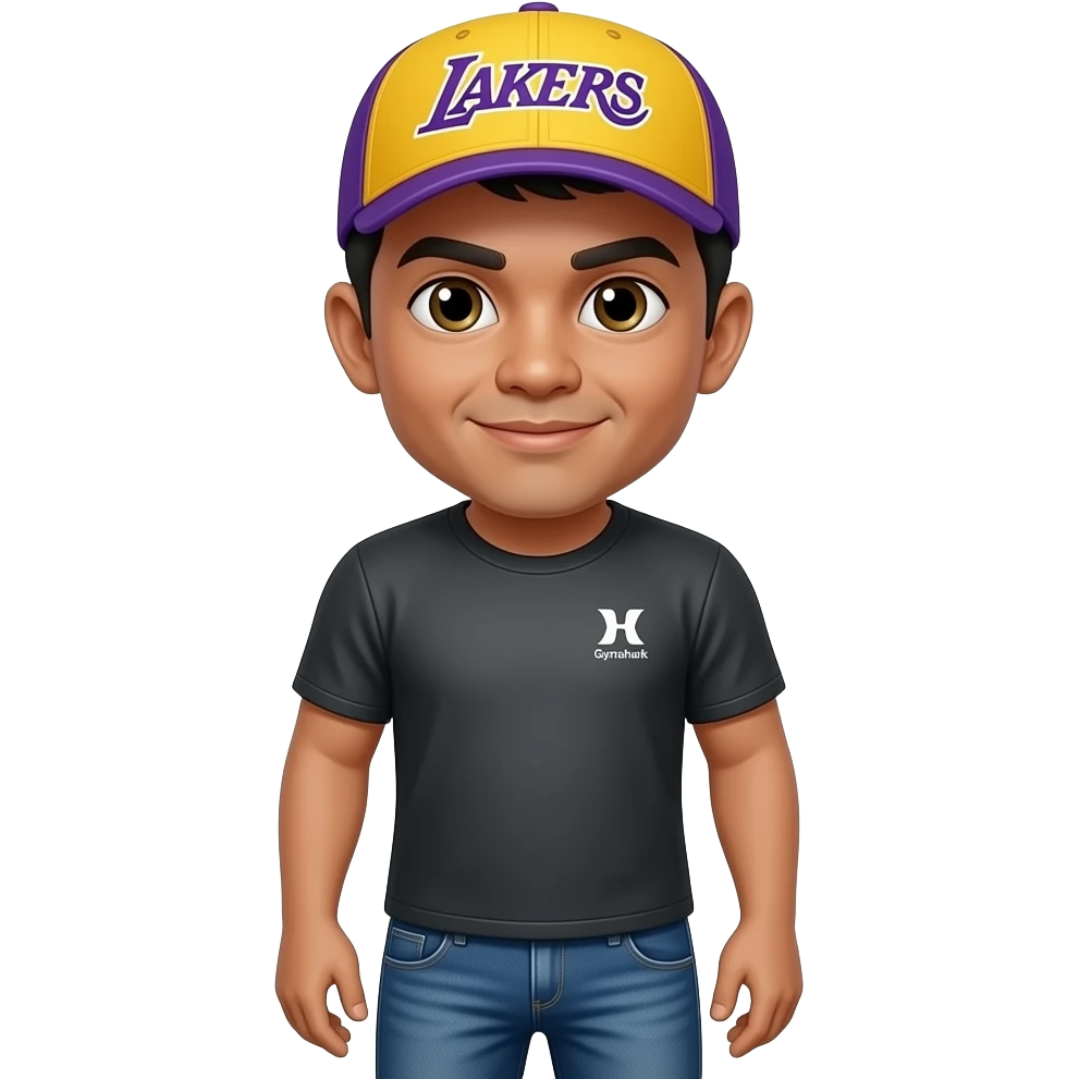 Yellow small eyed man that loves to wear gymshark shirts, lakers hat and balloon fit jeans. Filipino man emoji