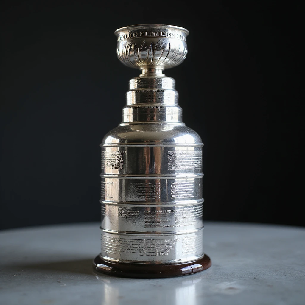 Stanley Cup trophy, realistic silver, detailed, on white background emoji