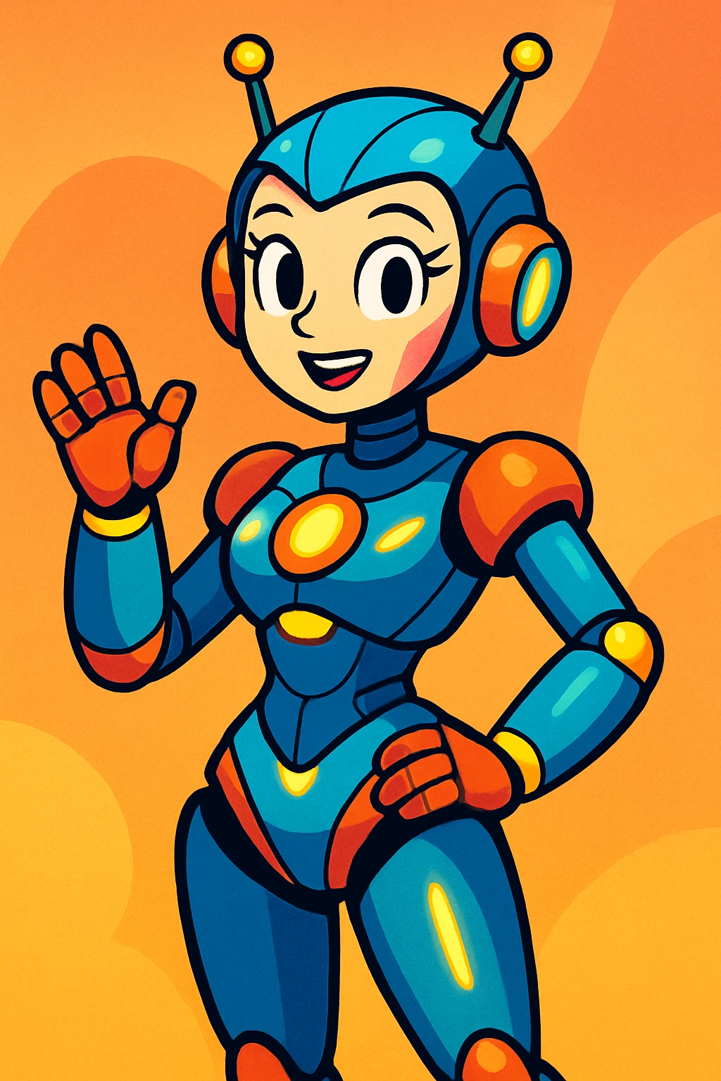 female robot, vibrant toon style, colorful, expressive face, futuristic details emoji