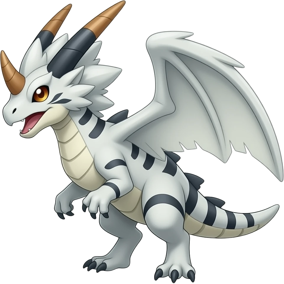 Raptorik scaley feathery horned Amaura-Wargreymon-Aurorus-ExVeemon-WereGarurumon-Pokémon-Fakémon-hybrid-fusion-creature, full body emoji