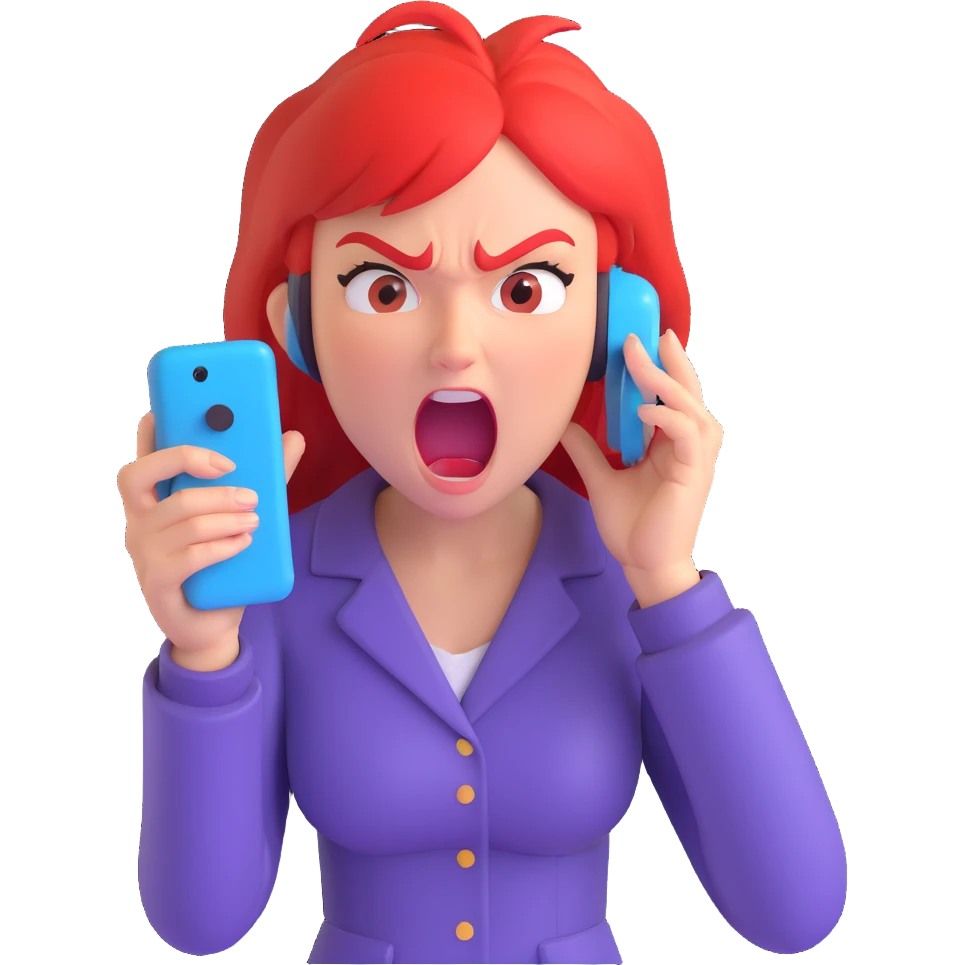 angry girl screaming at a phone, expressive, dynamic pose, clear emotion emoji