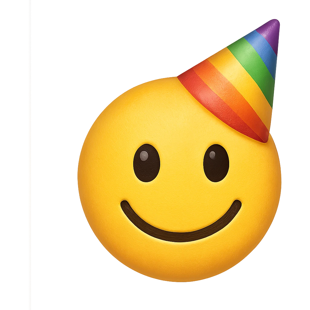 yellow face with rainbow party hat emoji, digital illustration emoji