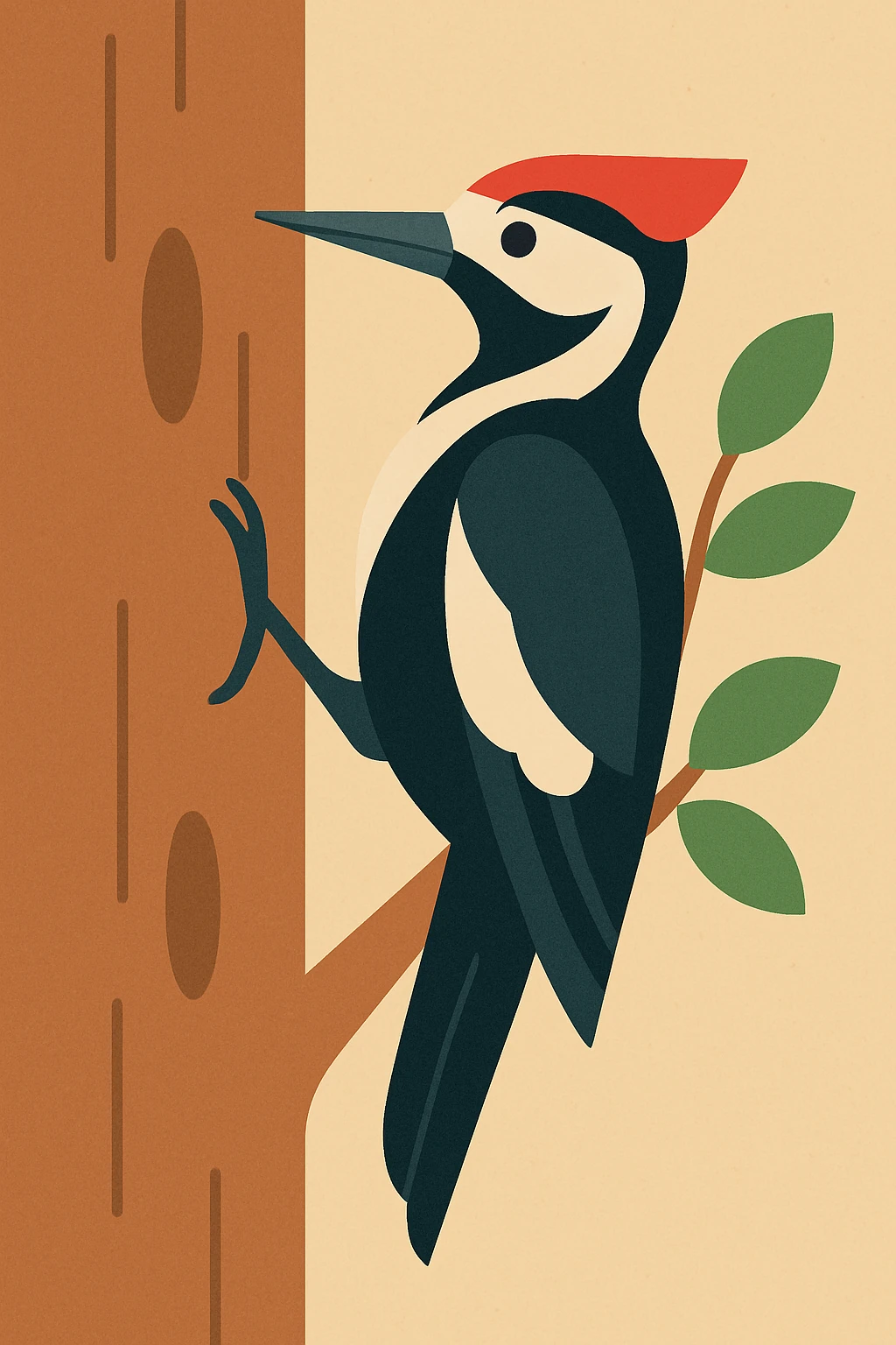 Flat design style woodpecker in the tree emoji