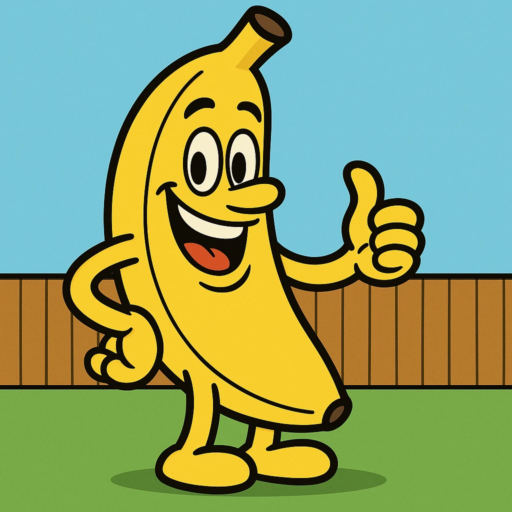 a smiling banana character emoji