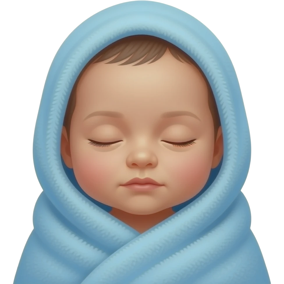 a little newborn baby wrapped in blue blanket with his eyes closed emoji