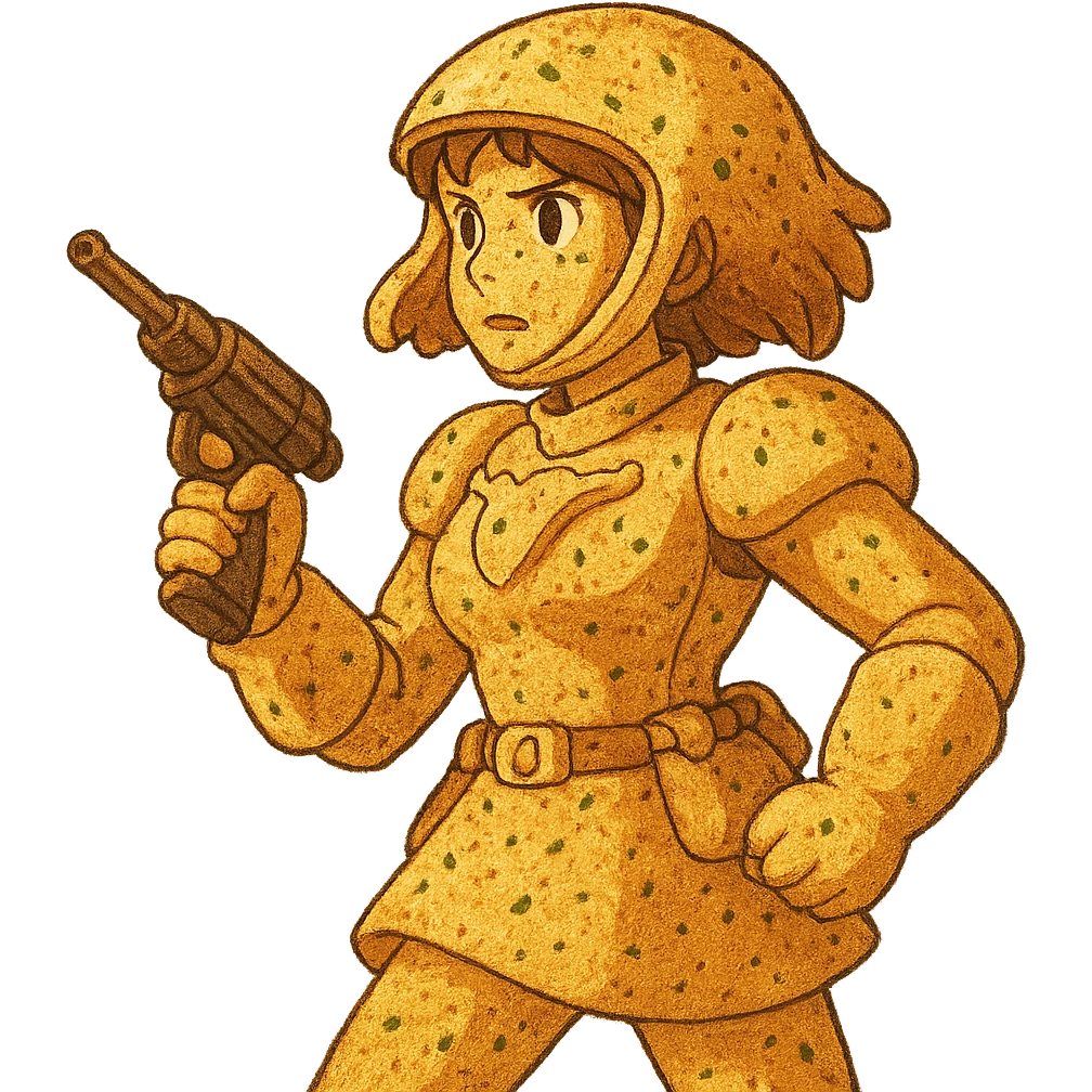 A female space warrior from a distant planet, except it’s garlic bread  emoji