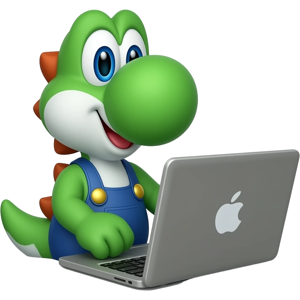 yoshi enjoying teams on his laptop emoji