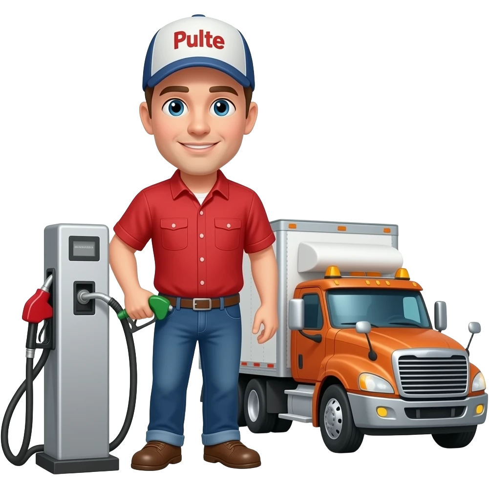 fuel guy with a Pulte Hat filling a work truck emoji