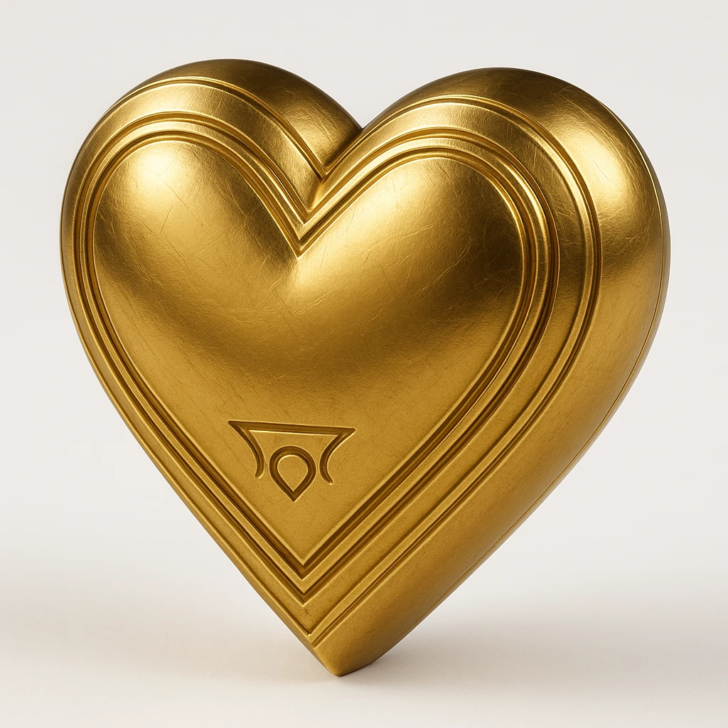 heart symbol, gold object style, shiny metallic, elegant emoji