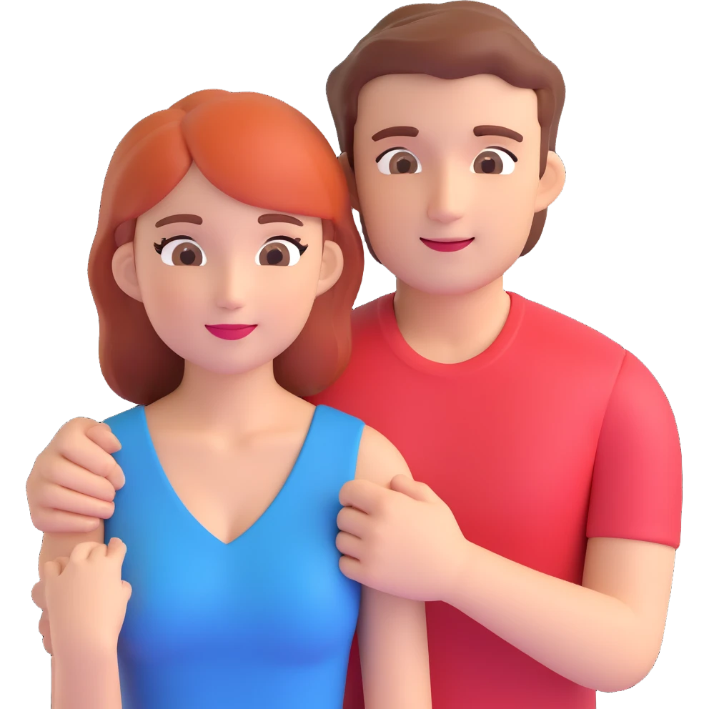 couple posing, close up pose, living room background emoji