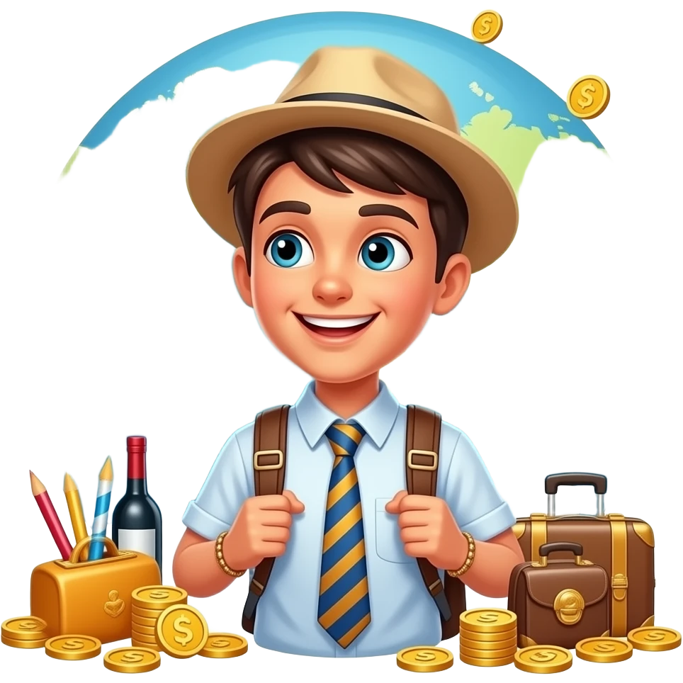 Je rêve de voyager autour du monde avec beaucoup d’argent et devenir célèbre emoji