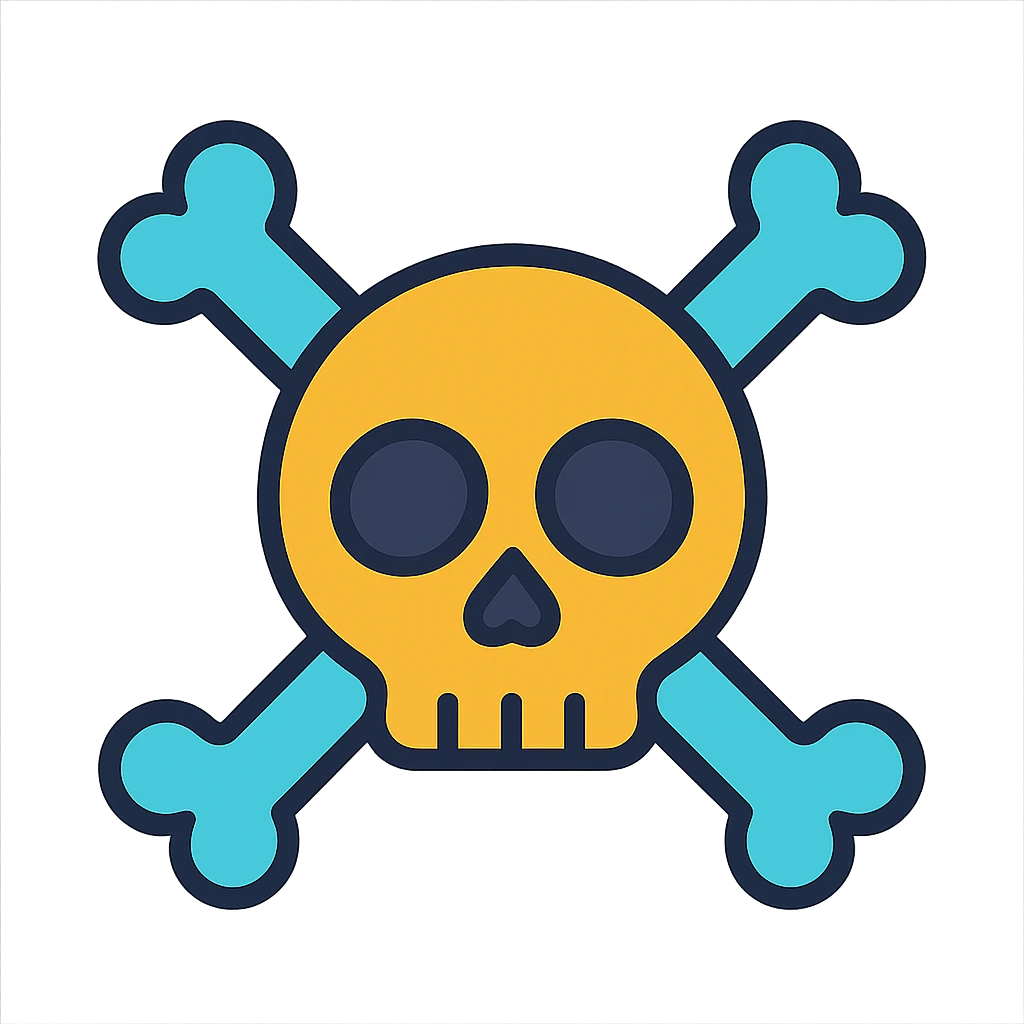 bone skull, icon style, bold outline, flat color, modern look emoji