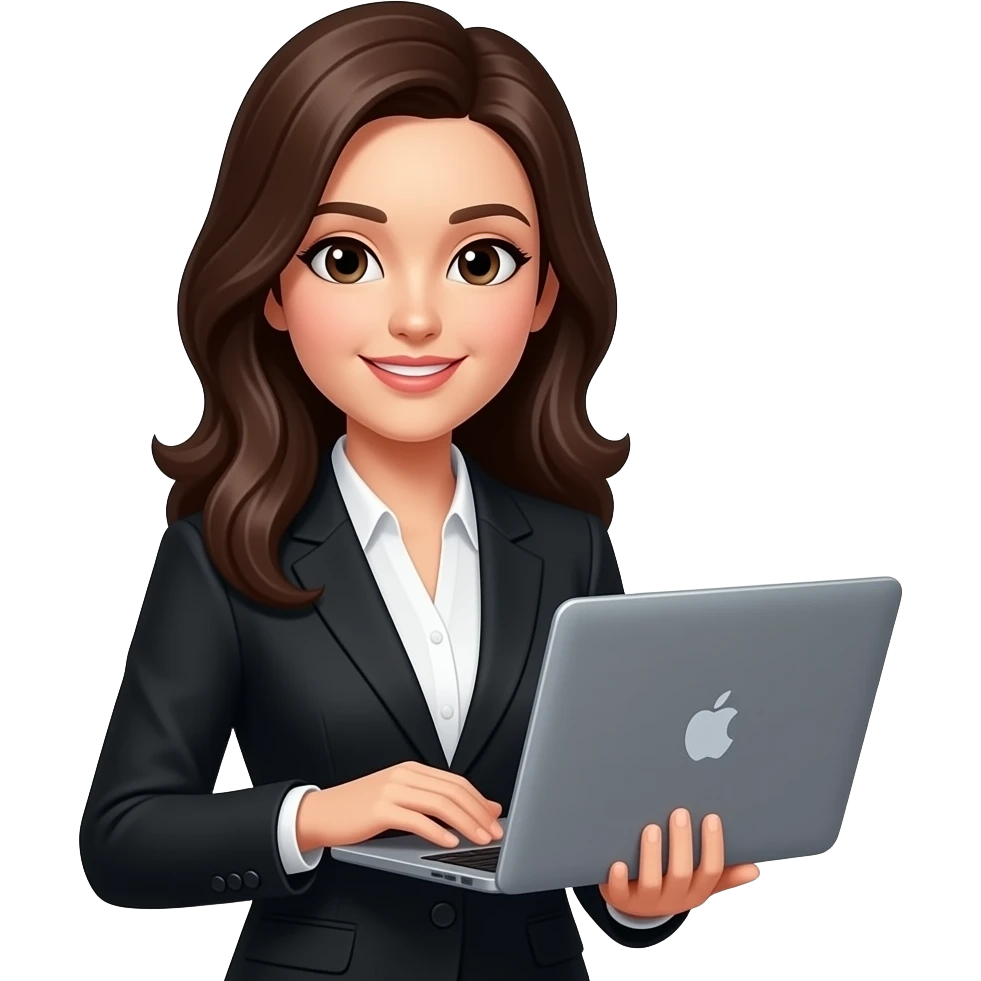 Teacher with MacBook she is long hair black black brown hair blazer emoji