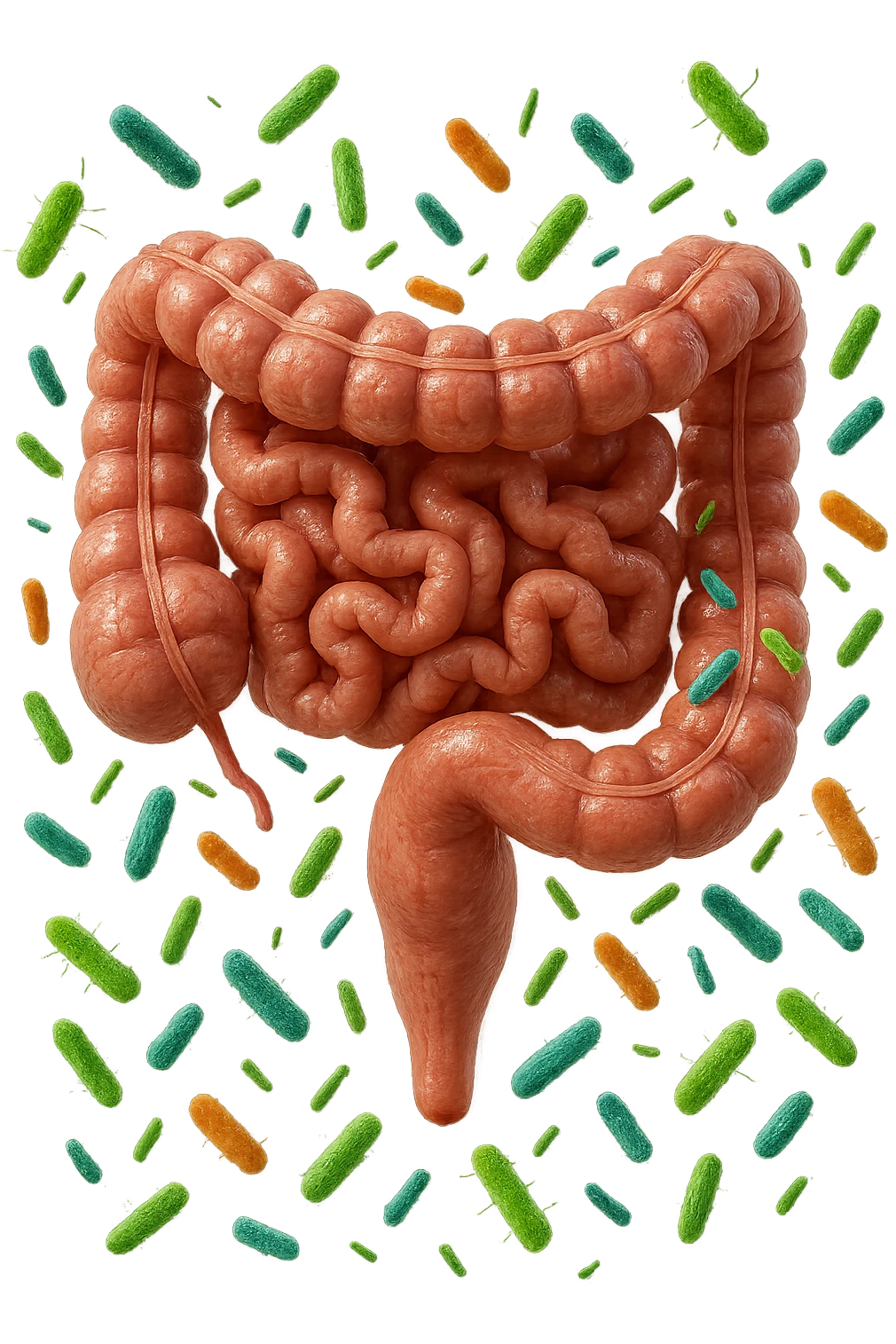  intestino anatomico con batteri intestinali intorno, iperrealistiche 4k emoji