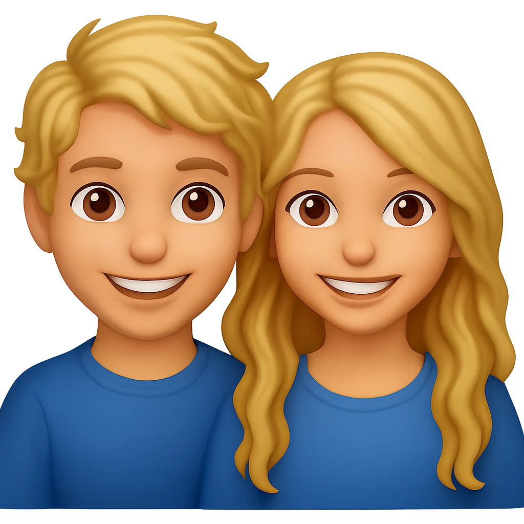 Blonde boy and blonde girl with long wavy hair, emoji style, medium skin tone, with no background emoji