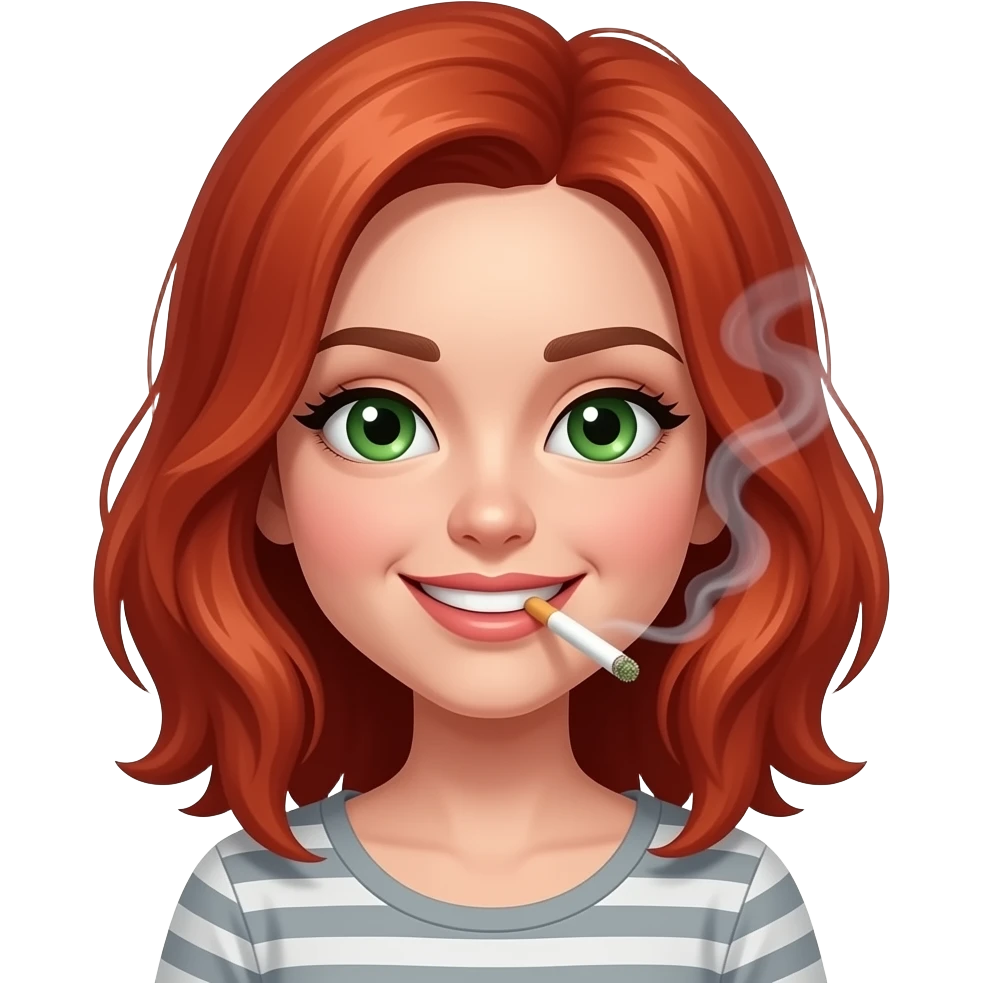 Red headed girl smoking weed. With smoke. Green eyes. Smiley and flirty. No bangs emoji