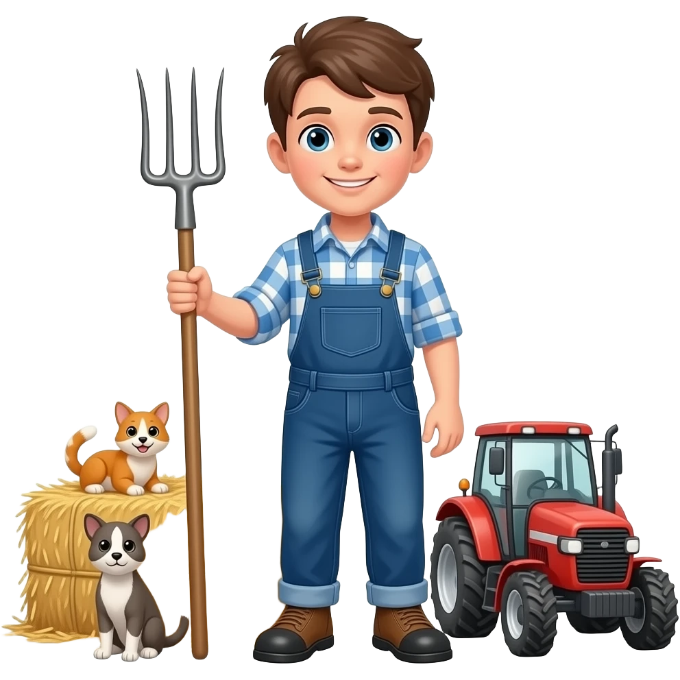 junge mit tieren und mistgabel und traktor emoji
