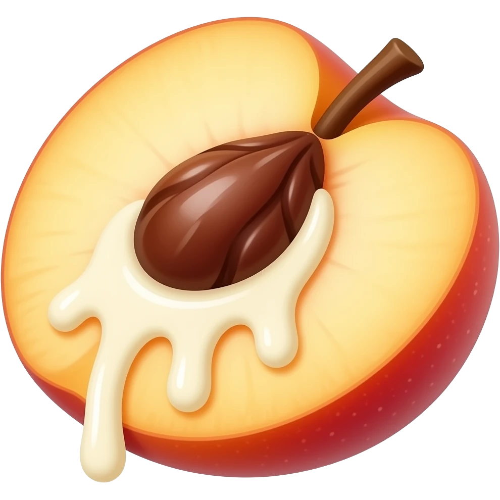 White chocolate dripping from the inside of peach emoji