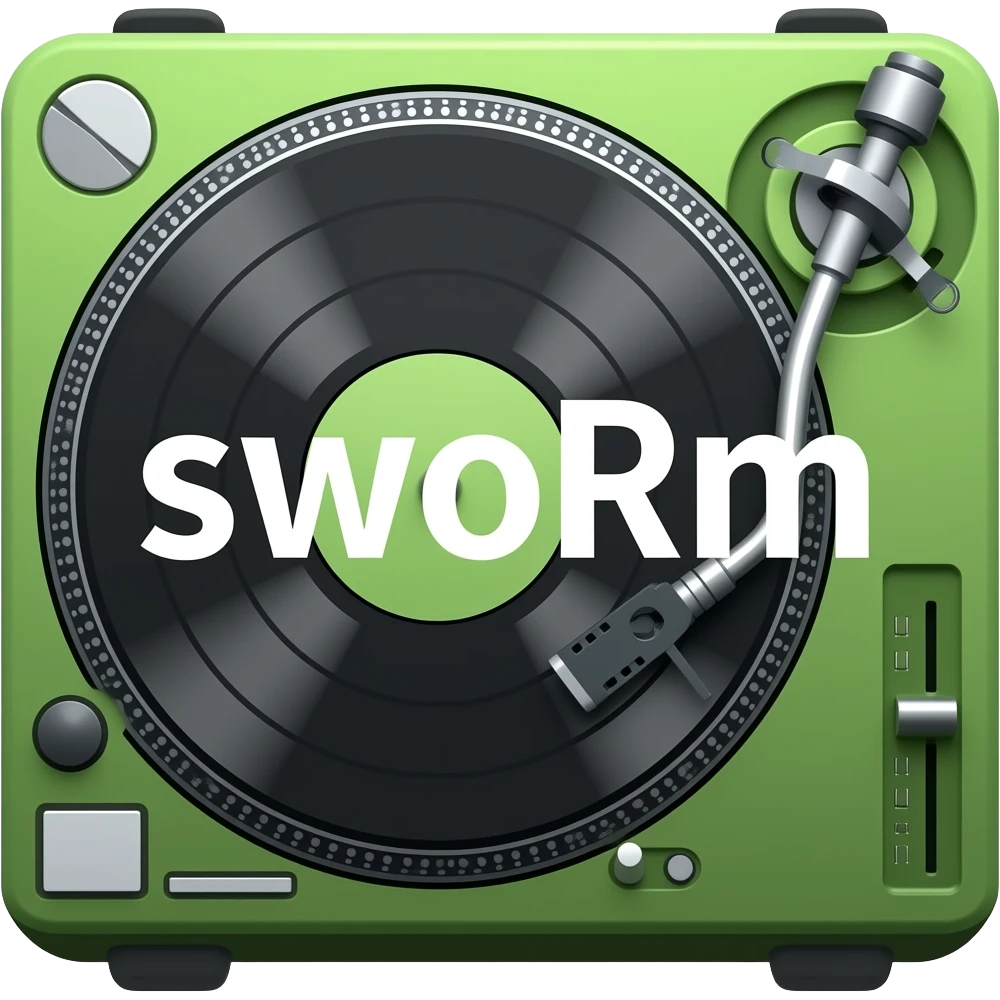 "swoRm" written over Green futuristic SpaceShip turntable (mind the text please) emoji