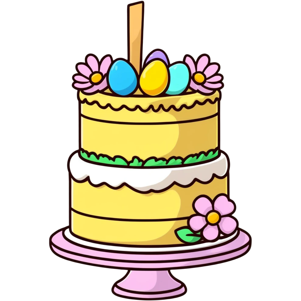 Easter cake with spring flowers and ribbons emoji
