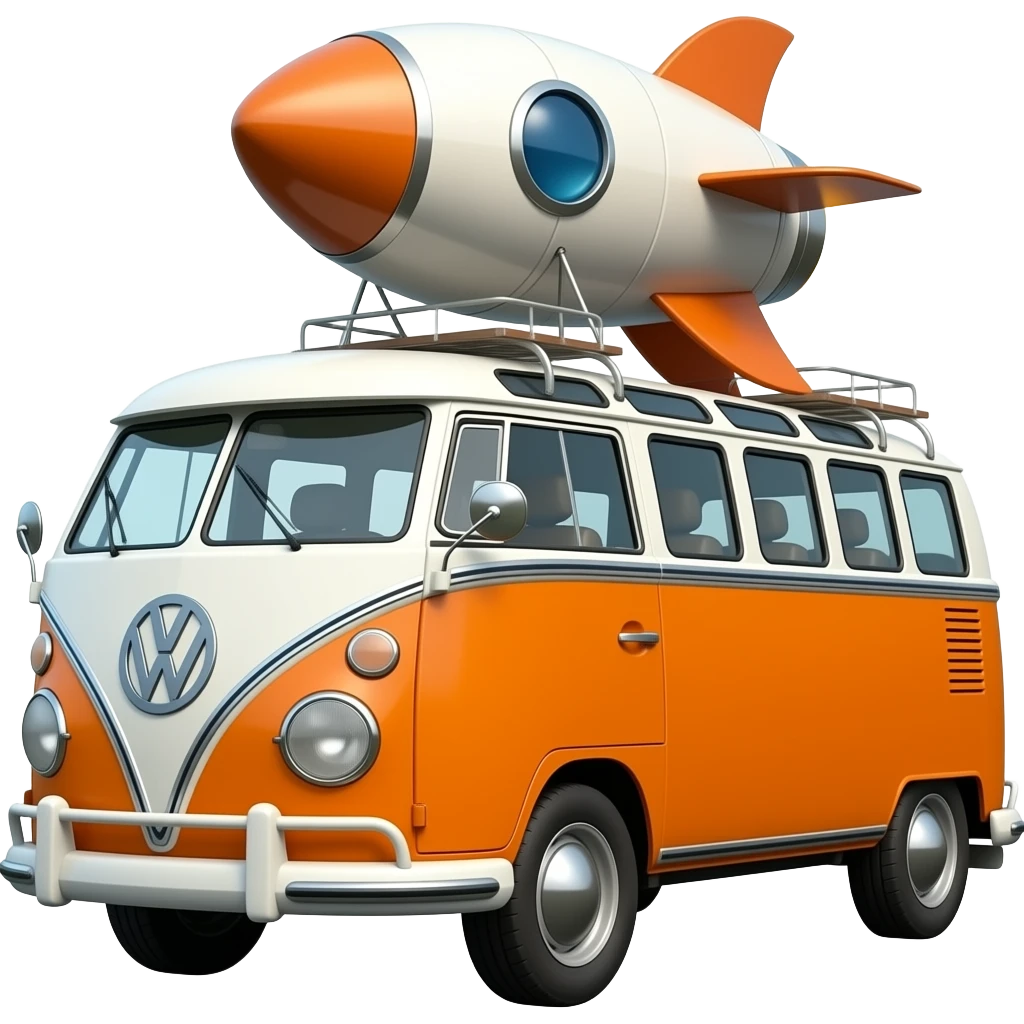 orange retro rocket powered volkswagen bus emoji