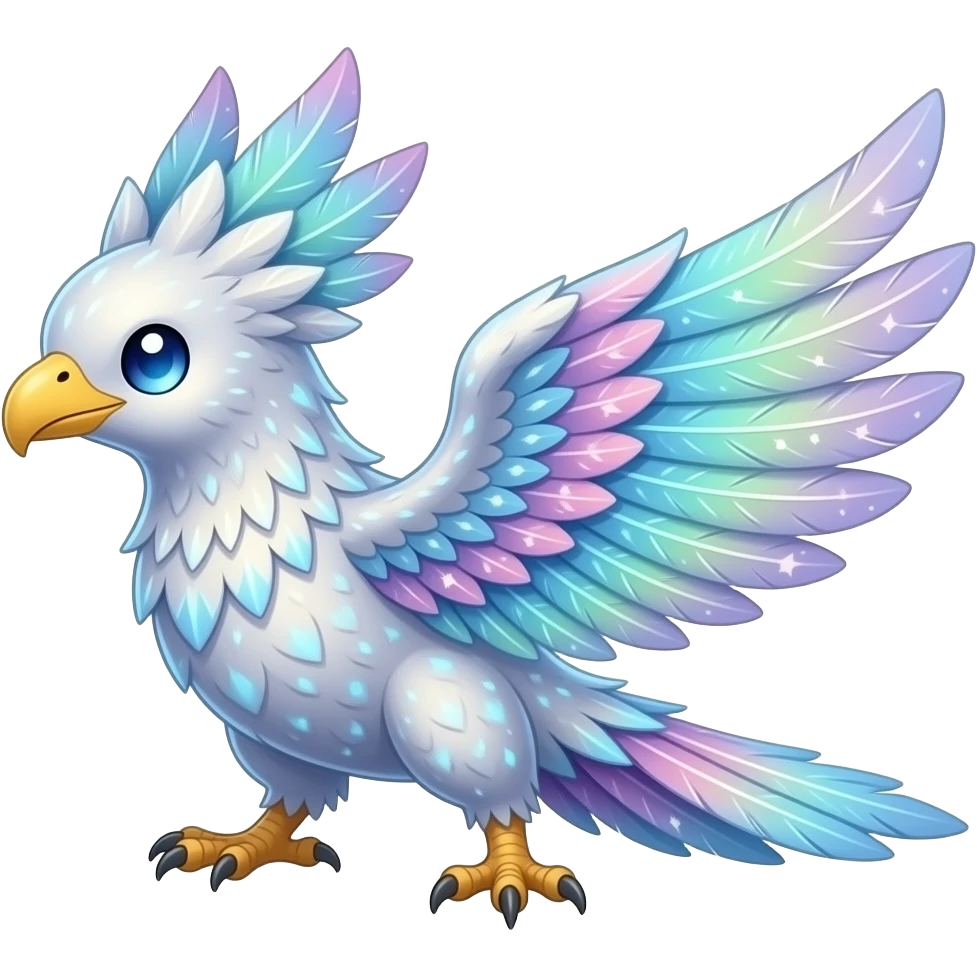 Shiny Futuristic Celestial Magical Ethereal Fakemon-HeadFeathers-Pokemon-Digimon-Spectrobes-Raptor-fusion, full body emoji