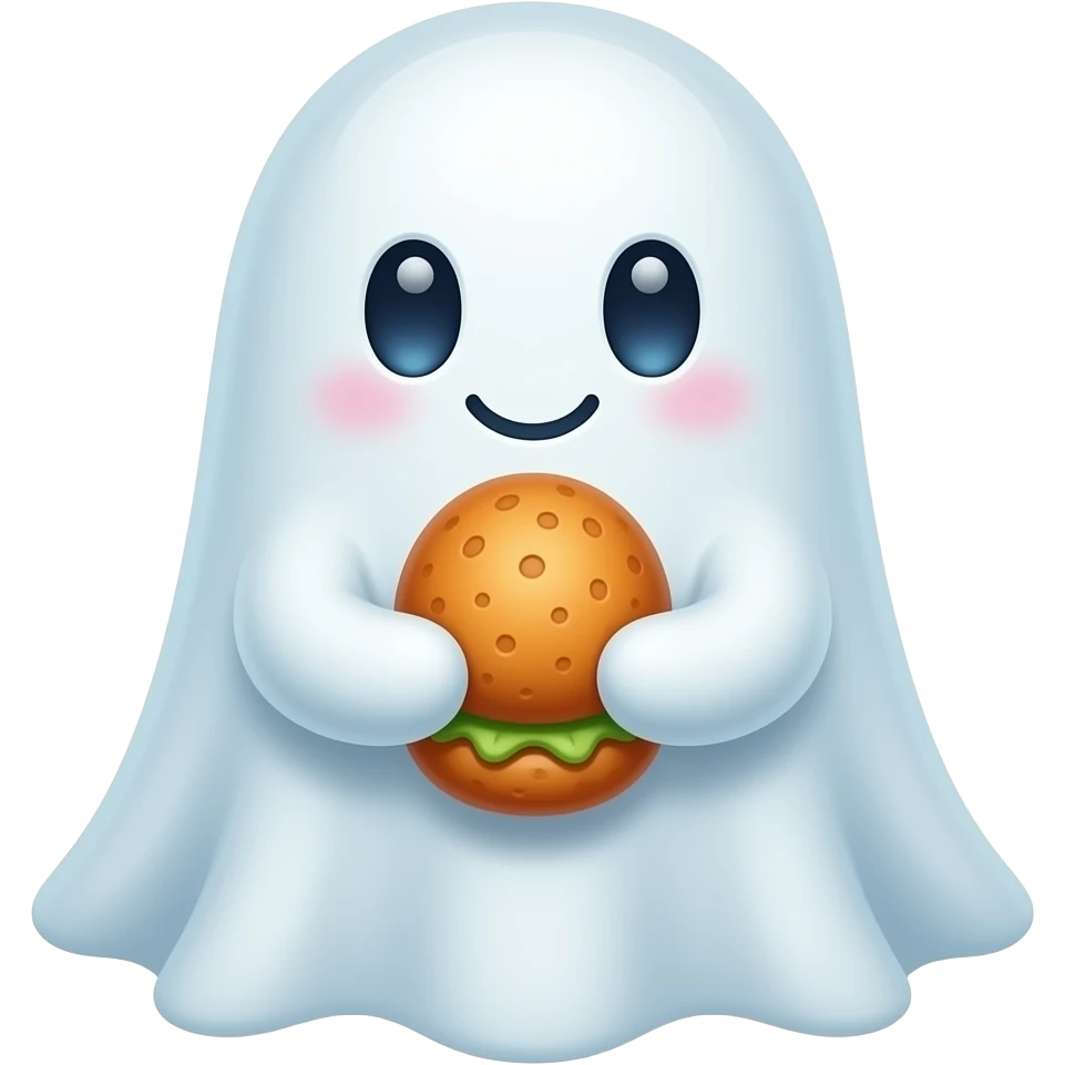 A cute ghost holding a dino nugget emoji