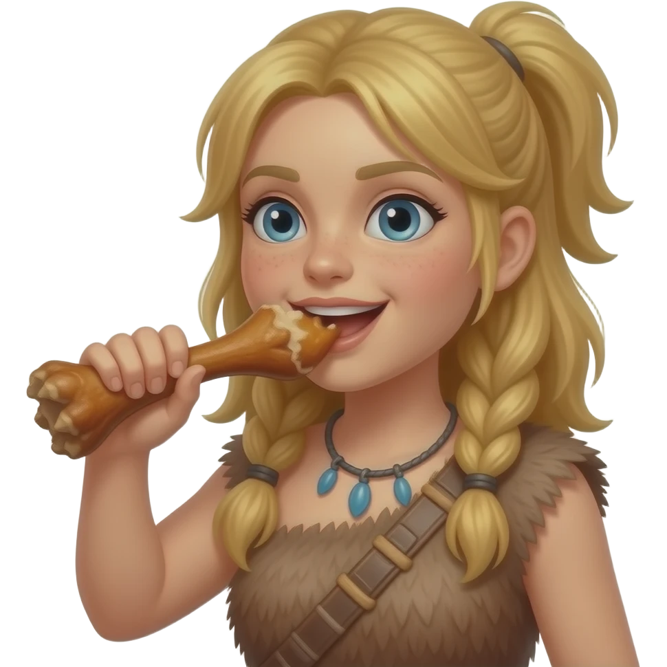 blonde cavewoman eating dino leg emoji