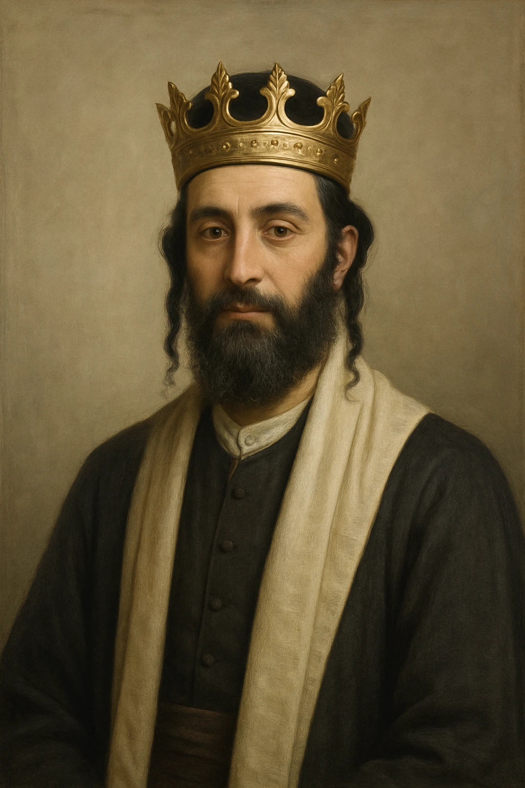 A respectful and dignified Jewish person wearing a crown, neutral background, no stereotypes emoji