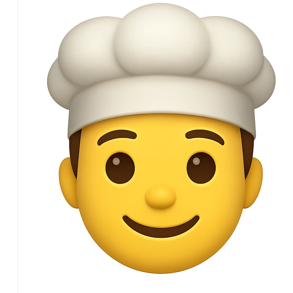 face with chef hat emoji, digital illustration, no background emoji