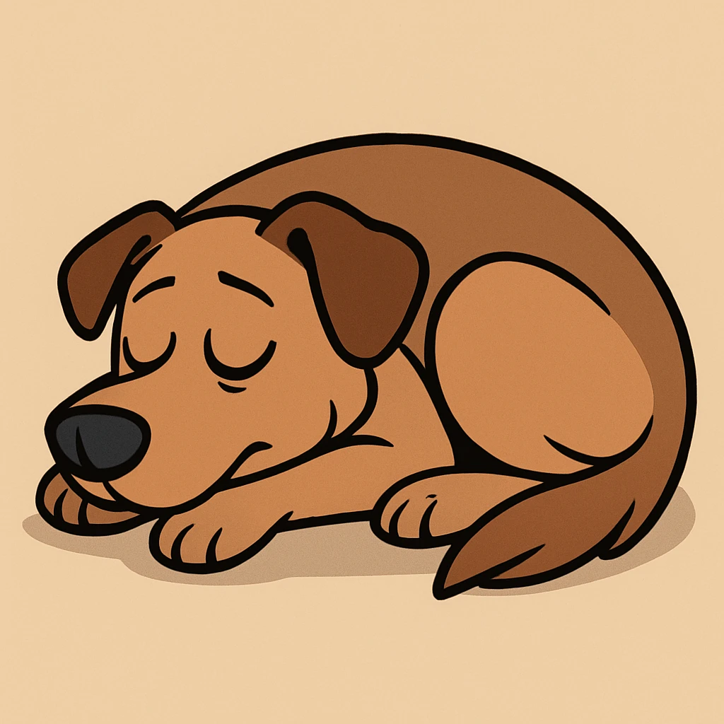a dog curled up and sleeping, cartoon style emoji