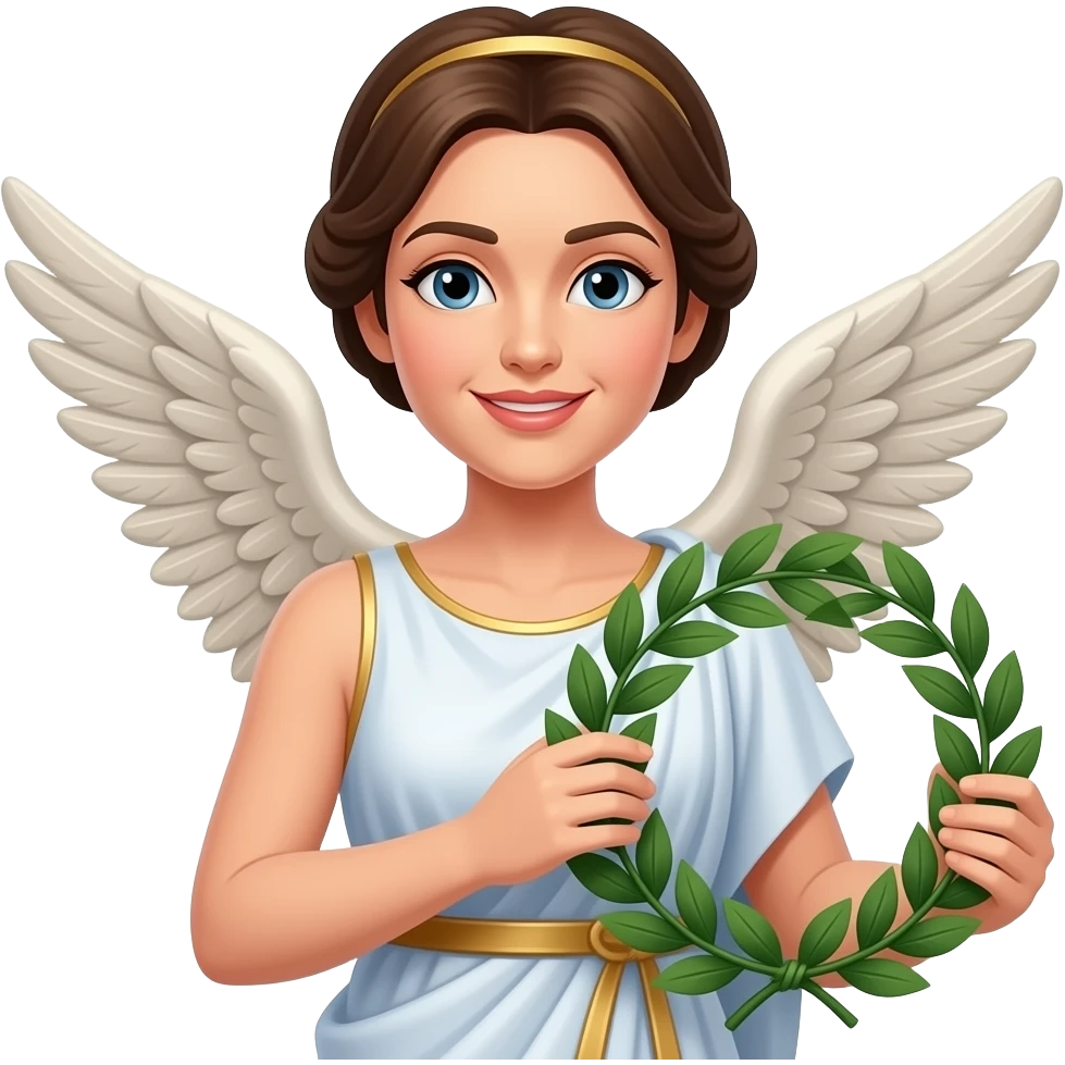 cinematic realistic portrait of winged greek godess in toga holding a laurel wreath emoji