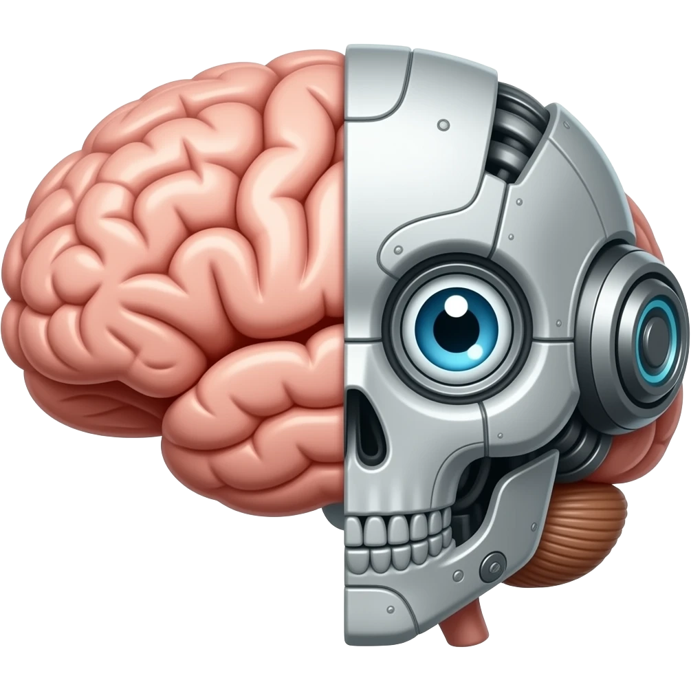 Un cerebro mitad humano mitad robot emoji