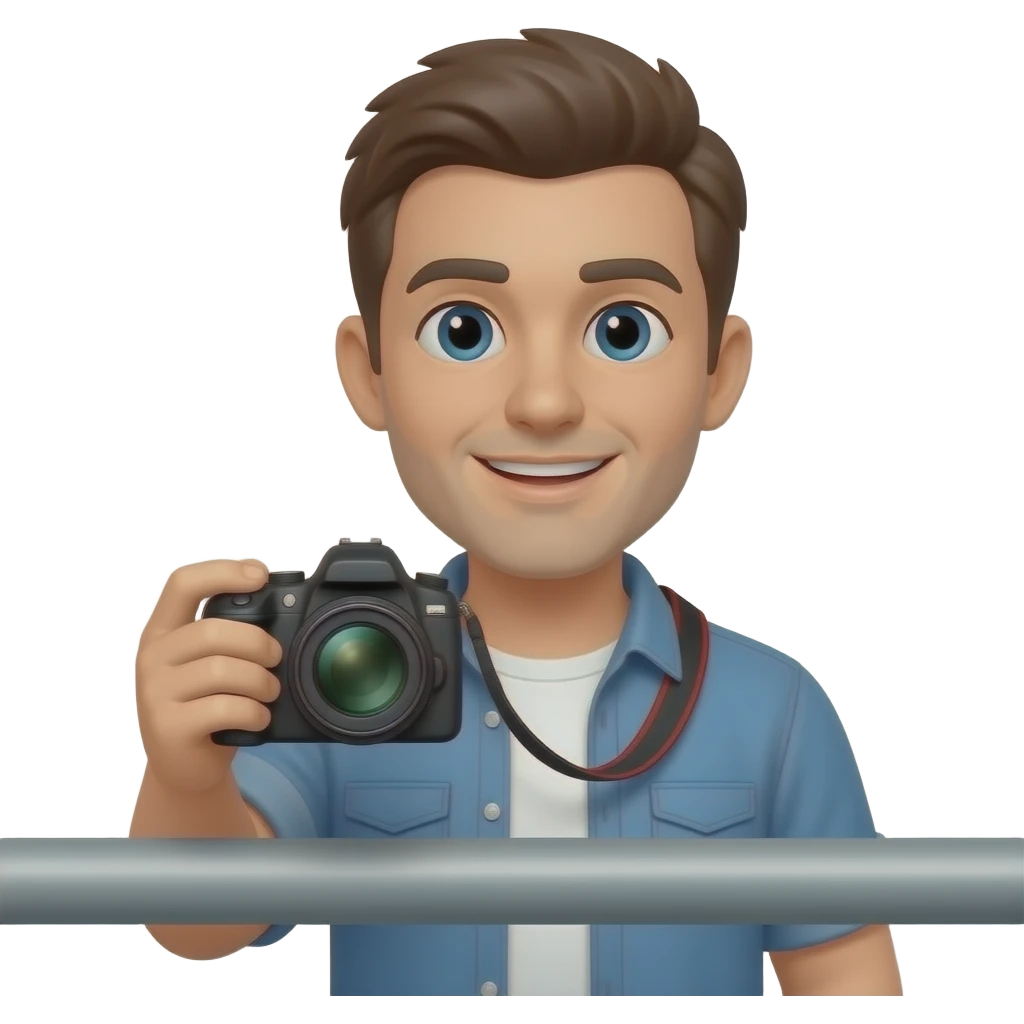 Homme derrière un poteau avec une caméra emoji