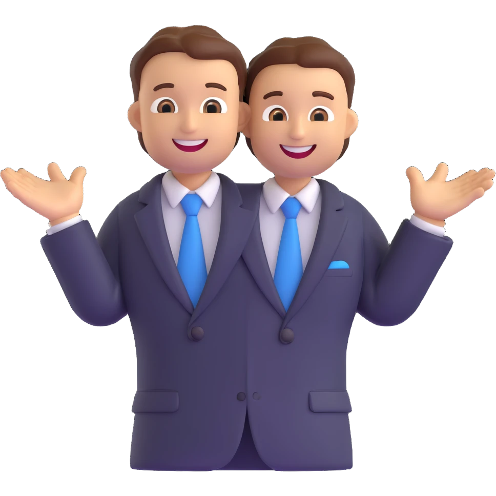 salesman emoji, enthusiastic, open arms, wearing a blazer, bright smile emoji