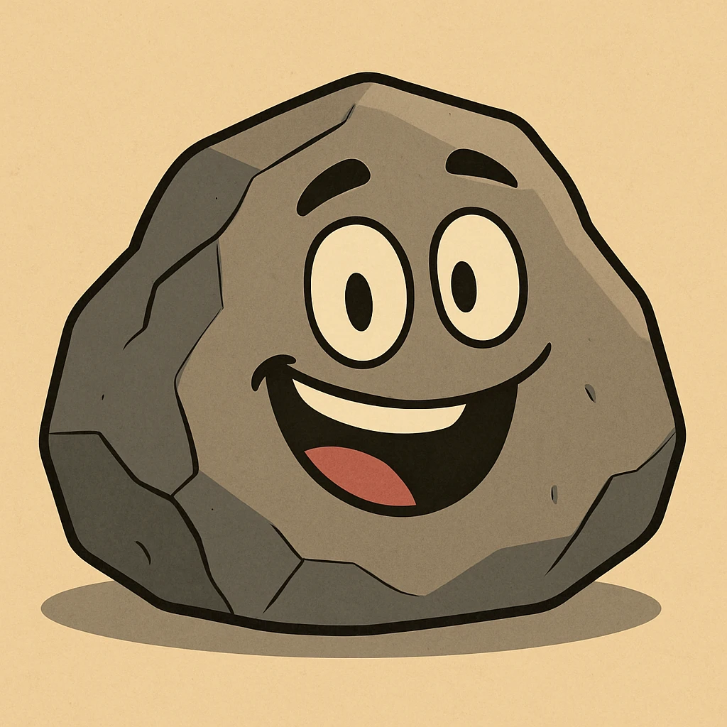 a cartoon rock with a smiling face, simple style emoji