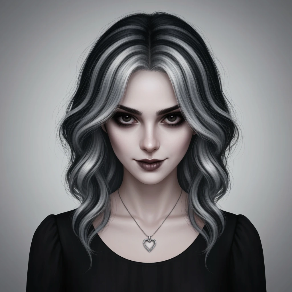 goth profile picture with a heart accent, cute, expressive, minimal, variation 2 emoji