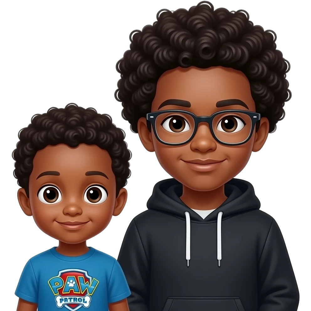 African American boy with Afro eyeglasses and black hoodie with a Little African American toddler with paw patrol shirt emoji
