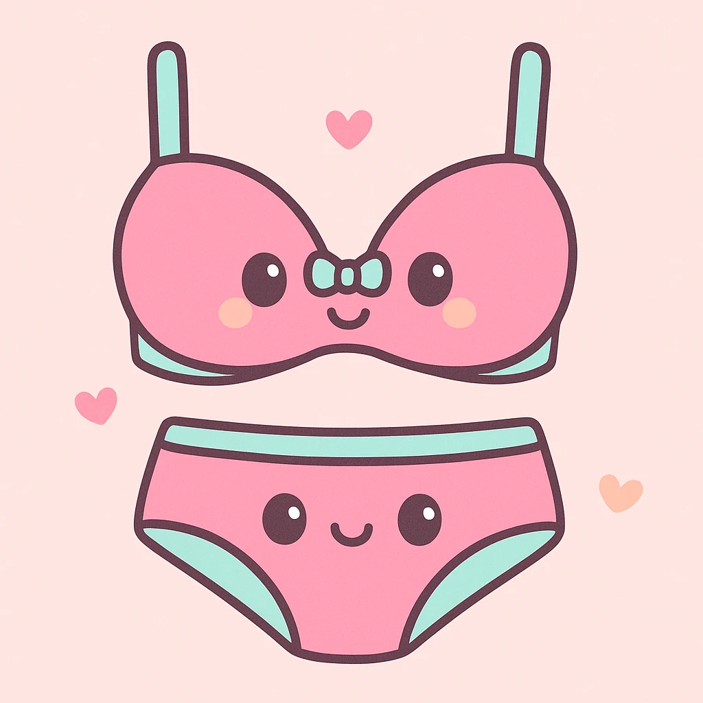 playful cartoon bra and panties set, bright colors, kawaii style, cheerful expression, simple background emoji