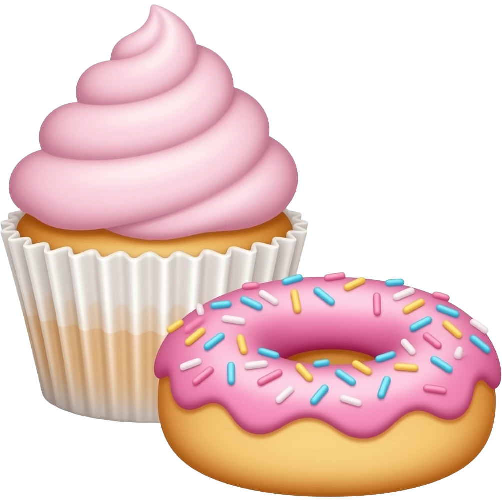 Light Pink  Sprinkles cupcake and donut in the foreground emoji