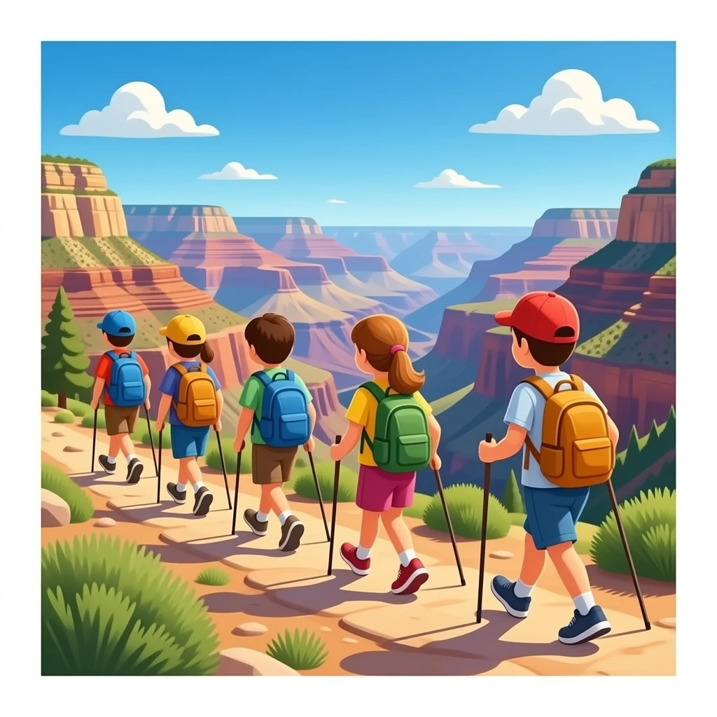 group of kids hiking down grand canyon emoji